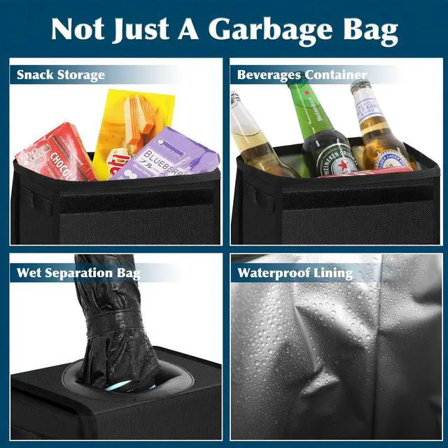 Alt view image 4 of 6 - Leak Proof Car Trash Can with Lid - Waterproof Automotive Garbage Bin for SUVs, Collapsible and Portable Car Trash Bag, Black