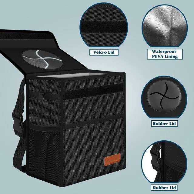 Alt view image 5 of 6 - Leak Proof Car Trash Can with Lid - Waterproof Automotive Garbage Bin for SUVs, Collapsible and Portable Car Trash Bag, Black