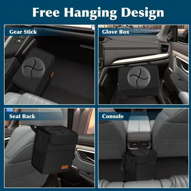 Alt view image 6 of 6 - Leak Proof Car Trash Can with Lid - Waterproof Automotive Garbage Bin for SUVs, Collapsible and Portable Car Trash Bag, Black