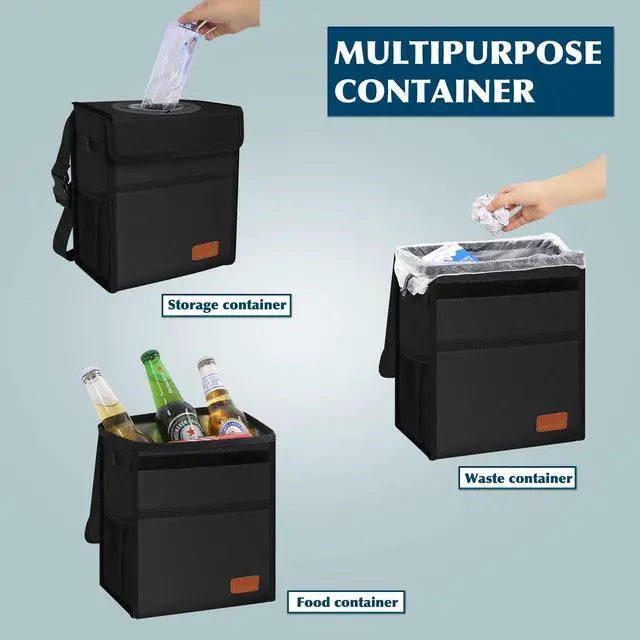 Alt view image 3 of 6 - Leak Proof Car Trash Can with Lid - Waterproof Automotive Garbage Bin for SUVs, Collapsible and Portable Car Trash Bag, Black
