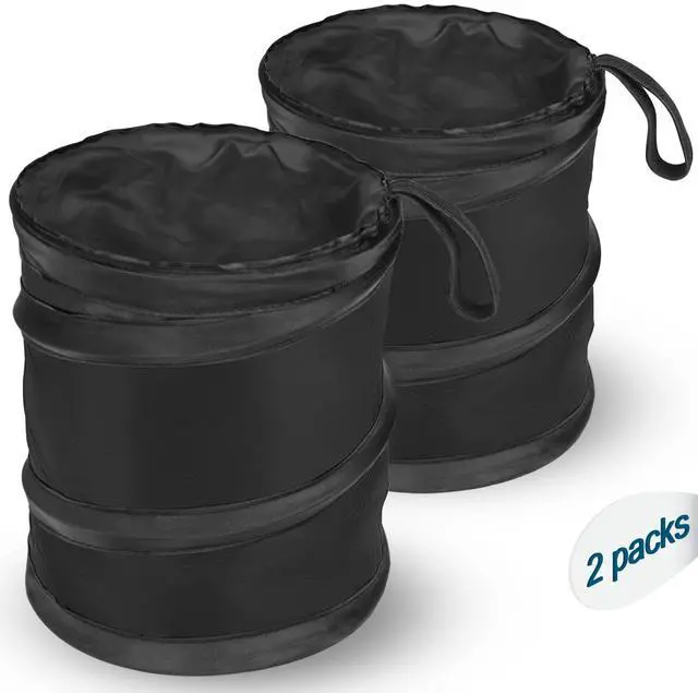 Main image of Car Trash Can, 2 Packs Mini Collapsible Pop-up Car Garbage Can, Waterproof Hanging Car Trash Bag with Velcro, Car Trash Bin, Black