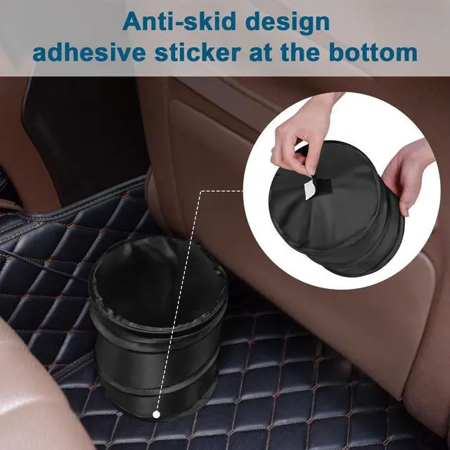 Alt view image 3 of 7 - Car Trash Can, 2 Packs Mini Collapsible Pop-up Car Garbage Can, Waterproof Hanging Car Trash Bag with Velcro, Car Trash Bin, Black