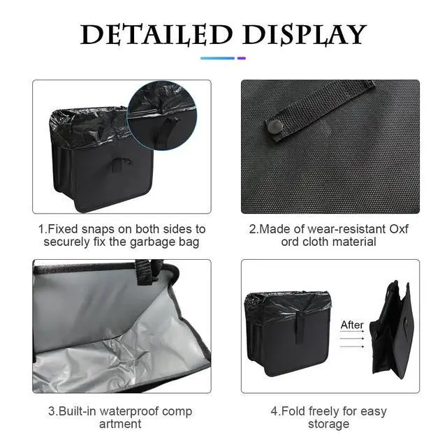 Alt view image 3 of 7 - Foldable Car Trash Can, Hanging Waterproof Leakproof Trash Can Storage Bag for Car with Large Capacity, Car Interior Accessories (Small)