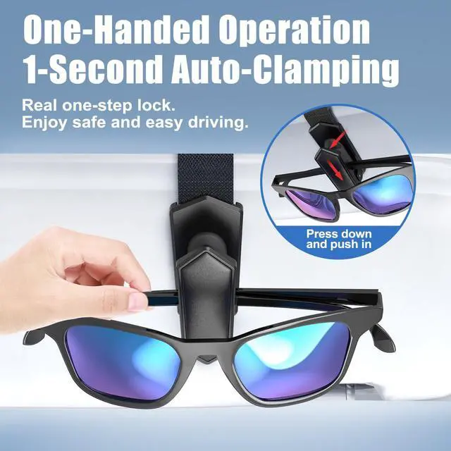 Alt view image 2 of 6 - Sunglass Holder for Car (One-Handed-Operation, Gentle & Secure Hold, Silicone Padded, Universal Fit, Metal Clip) Visor Sunglass Holder Clip,Visor Sunglass Car (Black, 2 Pack)