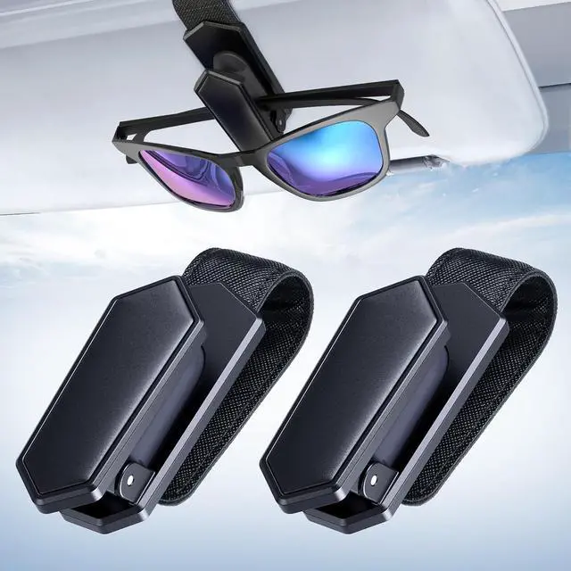 Main image of Sunglass Holder for Car (One-Handed-Operation, Gentle & Secure Hold, Silicone Padded, Universal Fit, Metal Clip) Visor Sunglass Holder Clip,Visor Sunglass Car (Black, 2 Pack)