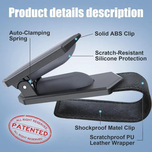 Alt view image 3 of 6 - Sunglass Holder for Car (One-Handed-Operation, Gentle & Secure Hold, Silicone Padded, Universal Fit, Metal Clip) Visor Sunglass Holder Clip,Visor Sunglass Car (Black, 2 Pack)