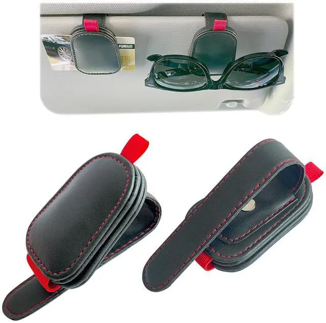 Main image of 2 Pack Sunglasses Holder for Car Visor, Magnetic Leather Eyeglass Clip, Applicable to Most Eyeglasses,TicketNotes and Non-Magnetic Cards, etc. (Black)