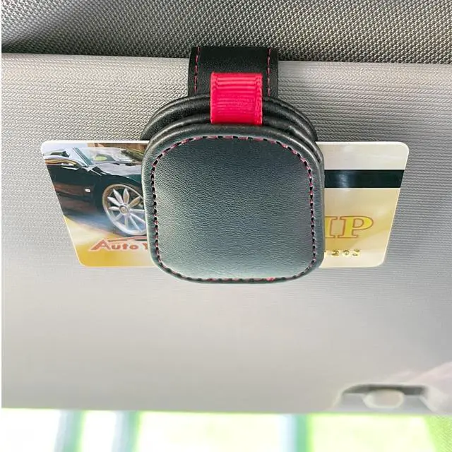 Alt view image 2 of 6 - 2 Pack Sunglasses Holder for Car Visor, Magnetic Leather Eyeglass Clip, Applicable to Most Eyeglasses,TicketNotes and Non-Magnetic Cards, etc. (Black)