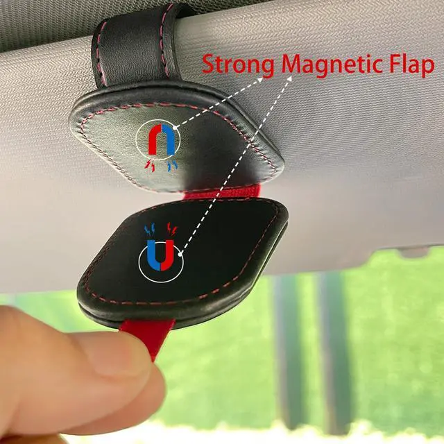 Alt view image 4 of 6 - 2 Pack Sunglasses Holder for Car Visor, Magnetic Leather Eyeglass Clip, Applicable to Most Eyeglasses,TicketNotes and Non-Magnetic Cards, etc. (Black)