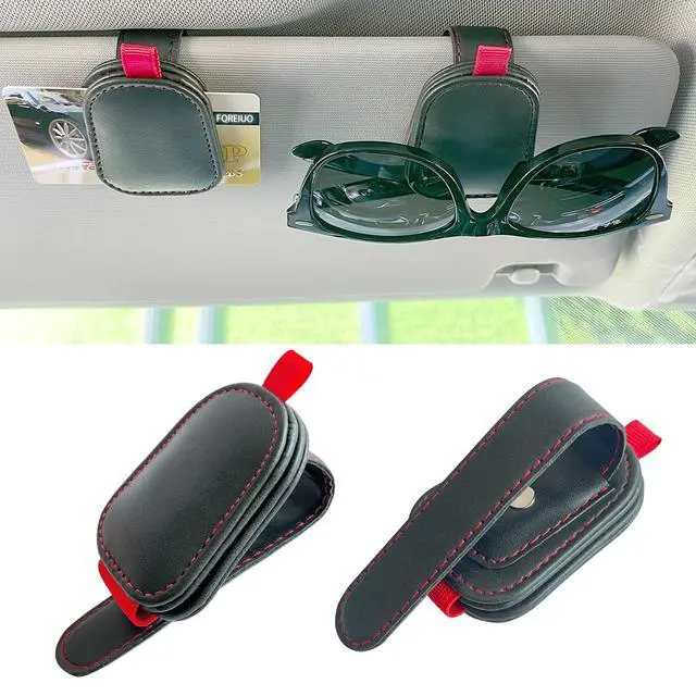 Alt view image 6 of 6 - 2 Pack Sunglasses Holder for Car Visor, Magnetic Leather Eyeglass Clip, Applicable to Most Eyeglasses,TicketNotes and Non-Magnetic Cards, etc. (Black)