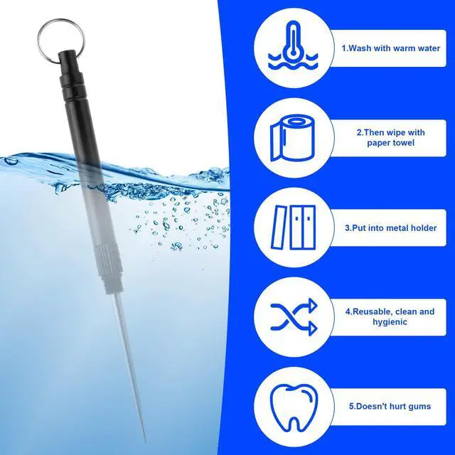 Alt view image 4 of 7 - 6 PCS Portable Toothpicks, Metal Titanium Toothpicks, Reusable Toothpicks, Pocket Toothpicks with Keychain Dental Picks Tea Tree Toothpicks Fruit Toothpicks for Travel Picnic Camping
