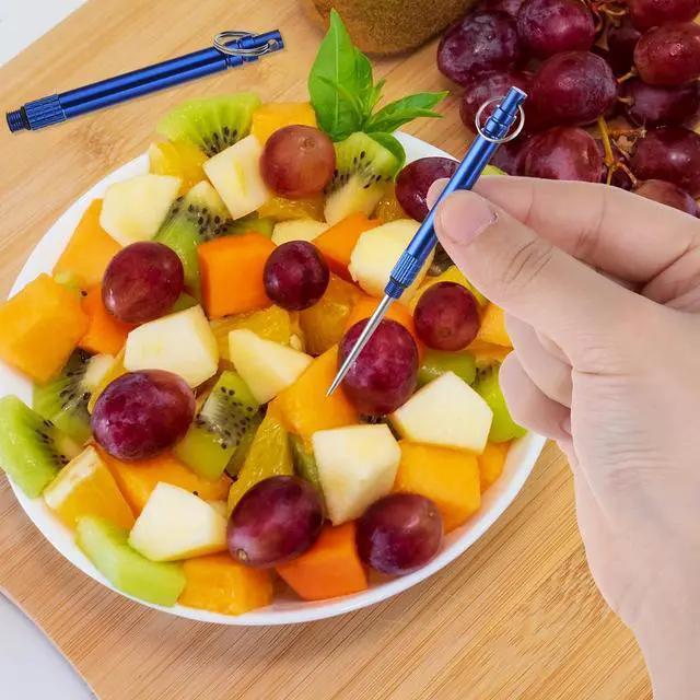 Alt view image 6 of 7 - 6 PCS Portable Toothpicks, Metal Titanium Toothpicks, Reusable Toothpicks, Pocket Toothpicks with Keychain Dental Picks Tea Tree Toothpicks Fruit Toothpicks for Travel Picnic Camping