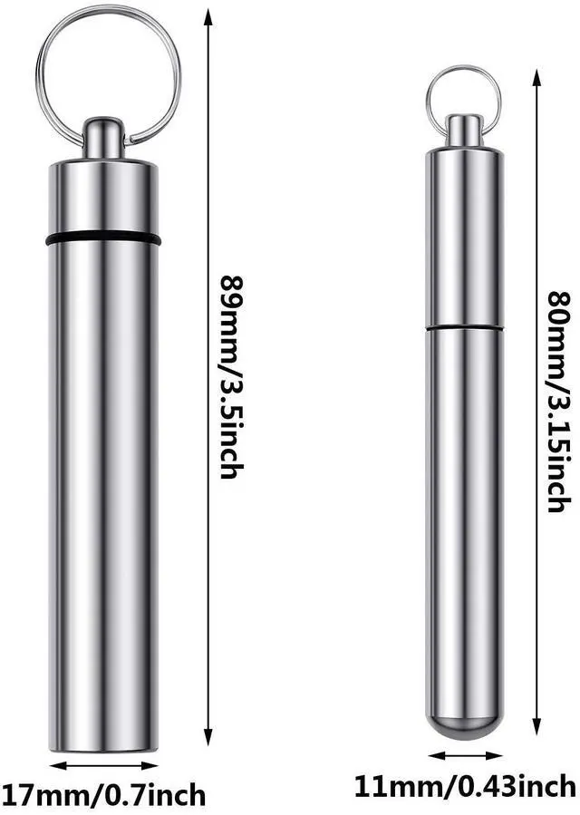 Alt view image 2 of 6 - 4 Pieces Metal Portable Toothpick Holder 2 Sizes, Stainless Steel Pocket Holder Aluminum Waterproof Case Toothpick Container with Keychain for Outdoor Picnic and Camping (Silver)