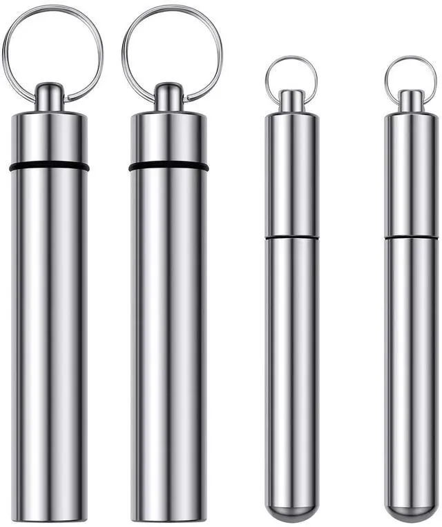 Main image of 4 Pieces Metal Portable Toothpick Holder 2 Sizes, Stainless Steel Pocket Holder Aluminum Waterproof Case Toothpick Container with Keychain for Outdoor Picnic and Camping (Silver)