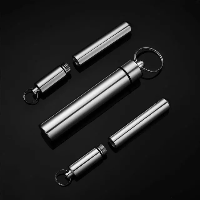 Alt view image 5 of 6 - 4 Pieces Metal Portable Toothpick Holder 2 Sizes, Stainless Steel Pocket Holder Aluminum Waterproof Case Toothpick Container with Keychain for Outdoor Picnic and Camping (Silver)