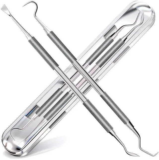 Main image of 2 Pack Dental Tools for Teeth Cleaning, Metal Dental Pick Hygiene Kit for Home Use, Stainless Steel Tooth Scraper Tartar Plaque Remover for Oral Care - with Case