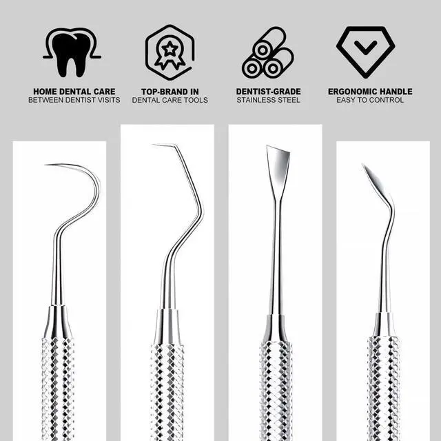 Alt view image 3 of 7 - 2 Pack Dental Tools for Teeth Cleaning, Metal Dental Pick Hygiene Kit for Home Use, Stainless Steel Tooth Scraper Tartar Plaque Remover for Oral Care - with Case