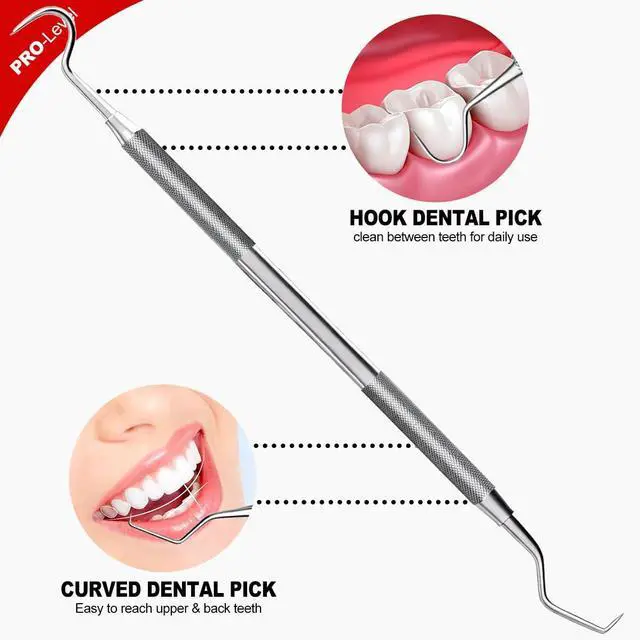 Alt view image 4 of 7 - 2 Pack Dental Tools for Teeth Cleaning, Metal Dental Pick Hygiene Kit for Home Use, Stainless Steel Tooth Scraper Tartar Plaque Remover for Oral Care - with Case