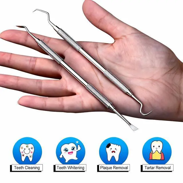 Alt view image 6 of 7 - 2 Pack Dental Tools for Teeth Cleaning, Metal Dental Pick Hygiene Kit for Home Use, Stainless Steel Tooth Scraper Tartar Plaque Remover for Oral Care - with Case