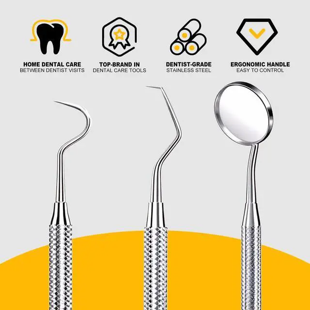 Alt view image 2 of 7 - 2 Pcs Dental Tools for Teeth Cleaning, Mouth Mirror & Metal Dental Pick Tooth Scraper Plaque Tartar Remover for Home Use Oral Care Hygiene Kit - with Case