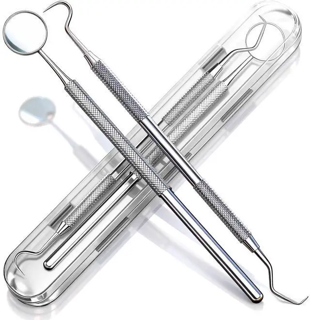 Main image of 2 Pcs Dental Tools for Teeth Cleaning, Mouth Mirror & Metal Dental Pick Tooth Scraper Plaque Tartar Remover for Home Use Oral Care Hygiene Kit - with Case