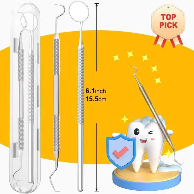 Alt view image 6 of 7 - 2 Pcs Dental Tools for Teeth Cleaning, Mouth Mirror & Metal Dental Pick Tooth Scraper Plaque Tartar Remover for Home Use Oral Care Hygiene Kit - with Case
