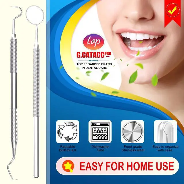 Alt view image 7 of 7 - 2 Pcs Dental Tools for Teeth Cleaning, Mouth Mirror & Metal Dental Pick Tooth Scraper Plaque Tartar Remover for Home Use Oral Care Hygiene Kit - with Case