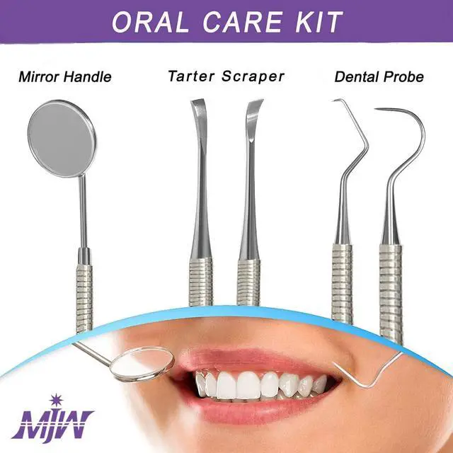 Alt view image 2 of 4 - Dental Tools, 3 Pcs Dental Hygiene Cleaning Kit, Plaque Remover for Teeth, Stainless Steel Oral Care Cleaning Tools Set with Mouth Mirror, Tartar Scraper, Tooth Pick