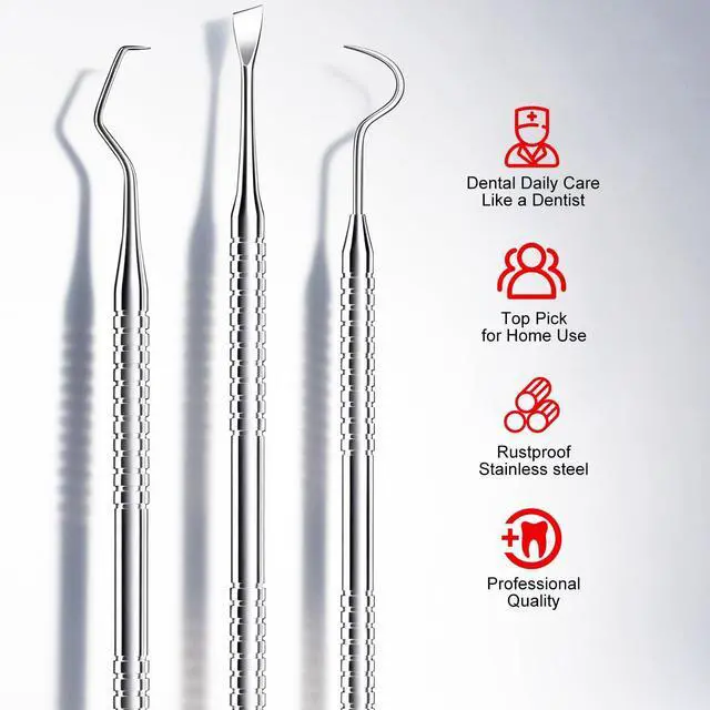 Alt view image 3 of 7 - Dental Tools, Metal Dental Pick Teeth Cleaning Tools for Home Use, Stainless Steel Oral Care Hygiene Kit with Tooth Scraper Plaque Tartar Remover - with Case