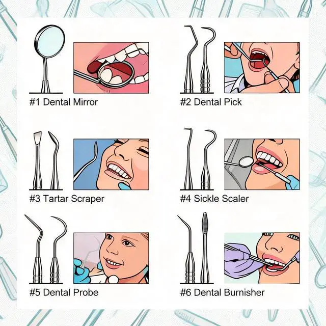 Alt view image 5 of 7 - Dental Tools, Metal Dental Pick Teeth Cleaning Tools for Home Use, Stainless Steel Oral Care Hygiene Kit with Tooth Scraper Plaque Tartar Remover - with Case