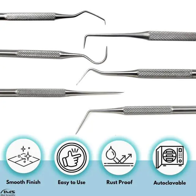 Alt view image 3 of 7 - Professional Dental Tartar Scraper Tool Oral Picks to Remove Calculus from Teeth, Plaque Remover, Tooth Scraper for Oral Hygiene Care Made of Stainless Steel (6 Pcs Set)