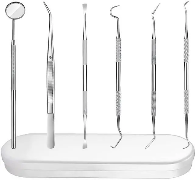 Main image of 6 Pieces Dental Tools Set, Professional Stainless Steel Dental Hygiene Cleaning Kit with Case, Including Dental Mirror, Plaque Tartar Remover for Teeth, Tweezers, Probe, and Pick Scaler for Oral Care