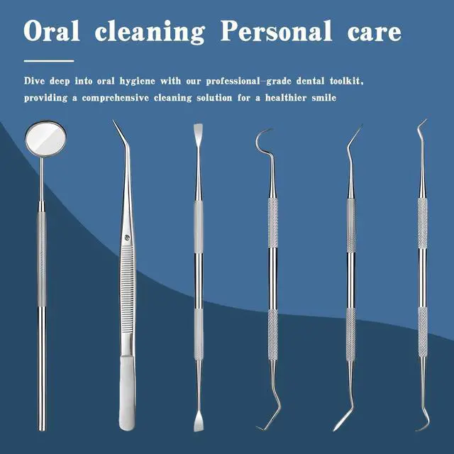 Alt view image 2 of 6 - 6 Pieces Dental Tools Set, Professional Stainless Steel Dental Hygiene Cleaning Kit with Case, Including Dental Mirror, Plaque Tartar Remover for Teeth, Tweezers, Probe, and Pick Scaler for Oral Care