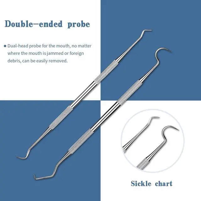 Alt view image 5 of 6 - 6 Pieces Dental Tools Set, Professional Stainless Steel Dental Hygiene Cleaning Kit with Case, Including Dental Mirror, Plaque Tartar Remover for Teeth, Tweezers, Probe, and Pick Scaler for Oral Care