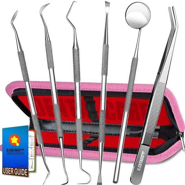Main image of Dental Tools, Dental Pick Teeth Cleaning Tools Hygiene Kit, Plaque Remover for Teeth, Professional Stainless Steel Tooth Scraper Plaque Tartar Cleaner - with Case