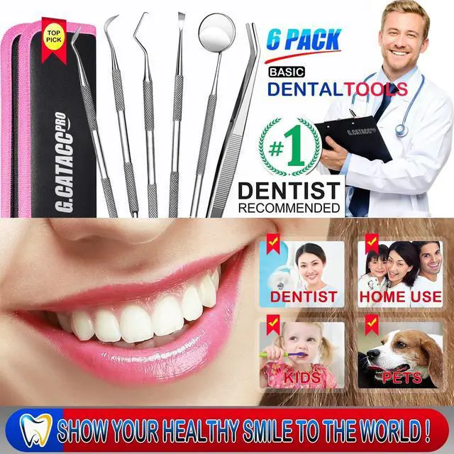 Alt view image 2 of 7 - Dental Tools, Dental Pick Teeth Cleaning Tools Hygiene Kit, Plaque Remover for Teeth, Professional Stainless Steel Tooth Scraper Plaque Tartar Cleaner - with Case