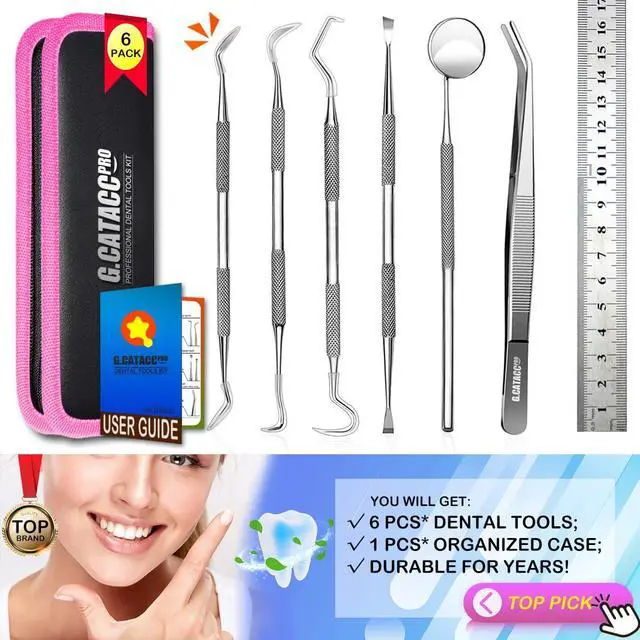 Alt view image 7 of 7 - Dental Tools, Dental Pick Teeth Cleaning Tools Hygiene Kit, Plaque Remover for Teeth, Professional Stainless Steel Tooth Scraper Plaque Tartar Cleaner - with Case