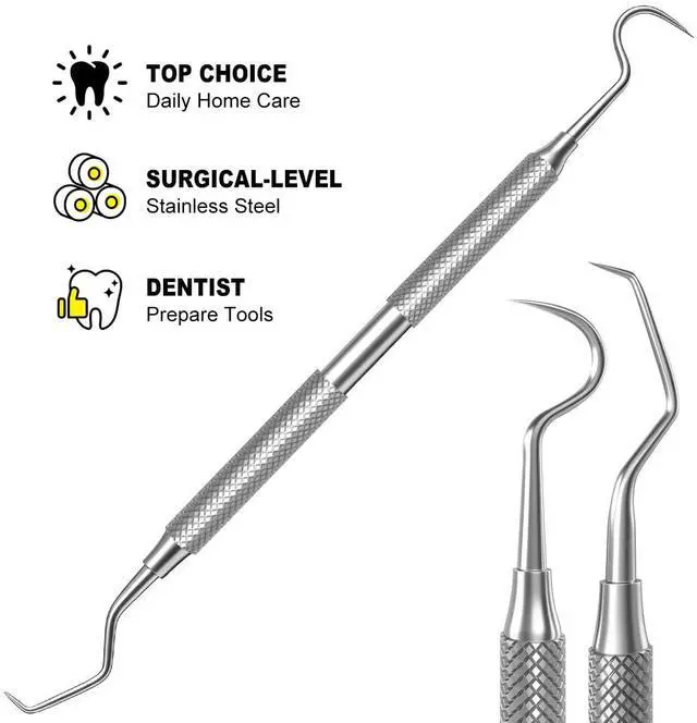 Alt view image 2 of 7 - Dental Tools, Teeth Cleaning Tools Oral Care Hygiene Kit with Tongue Cleaner, Stainless Steel Dental Pick Tooth Scraper Plaque Tartar Remover for Teeth - with Case
