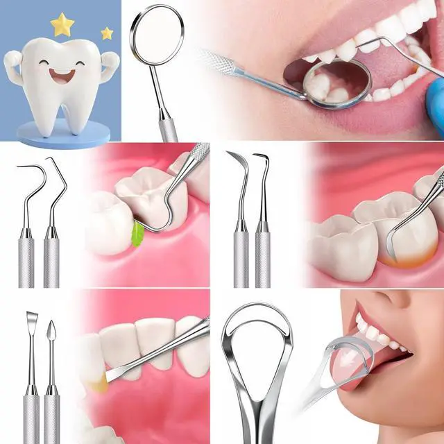 Alt view image 5 of 7 - Dental Tools, Teeth Cleaning Tools Oral Care Hygiene Kit with Tongue Cleaner, Stainless Steel Dental Pick Tooth Scraper Plaque Tartar Remover for Teeth - with Case