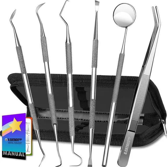 Main image of Dental Tools, Dental Pick Teeth Cleaning Tools Hygiene Kit, Plaque Remover for Teeth, Professional Stainless Steel Tooth Scraper Plaque Tartar Cleaner - with Case