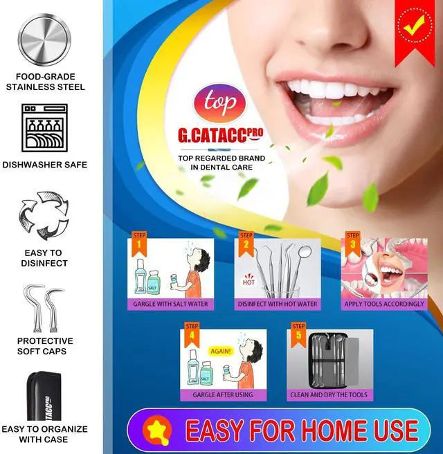 Alt view image 4 of 7 - Dental Tools, Dental Pick Teeth Cleaning Tools Hygiene Kit, Plaque Remover for Teeth, Professional Stainless Steel Tooth Scraper Plaque Tartar Cleaner - with Case