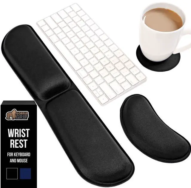 Main image of Silky Memory Foam Keyboard Wrist Rest for Computer and Mouse, Ergonomic Typing Support Pad, Desk Office Supplies, Gaming Accessories, Hand & Arm Mousepad Cushion and Coaster Set, Black