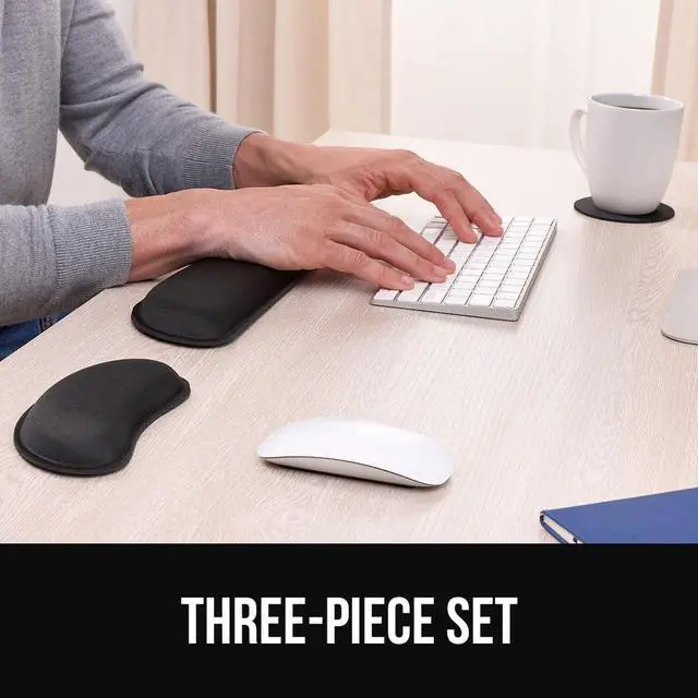 Alt view image 7 of 7 - Silky Memory Foam Keyboard Wrist Rest for Computer and Mouse, Ergonomic Typing Support Pad, Desk Office Supplies, Gaming Accessories, Hand & Arm Mousepad Cushion and Coaster Set, Black