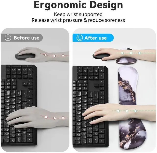 Alt view image 3 of 7 - Wrist Rest Keyboard and Mouse Set - Non-Slip Ergonomic Wrist Cushion Support Pad - Easy Typing, Pain Relief Premium Silky Gel Memory Foam for Work from Home Gaming Computer Laptop
