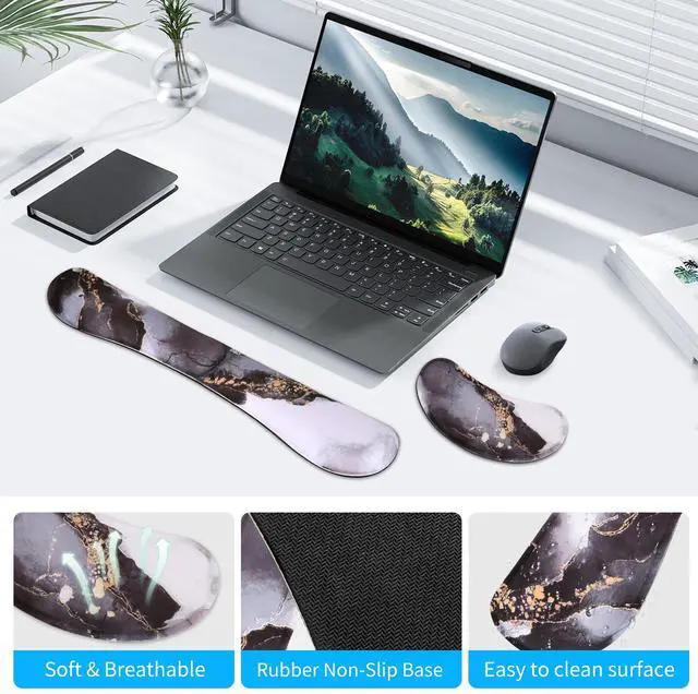 Alt view image 6 of 7 - Wrist Rest Keyboard and Mouse Set - Non-Slip Ergonomic Wrist Cushion Support Pad - Easy Typing, Pain Relief Premium Silky Gel Memory Foam for Work from Home Gaming Computer Laptop
