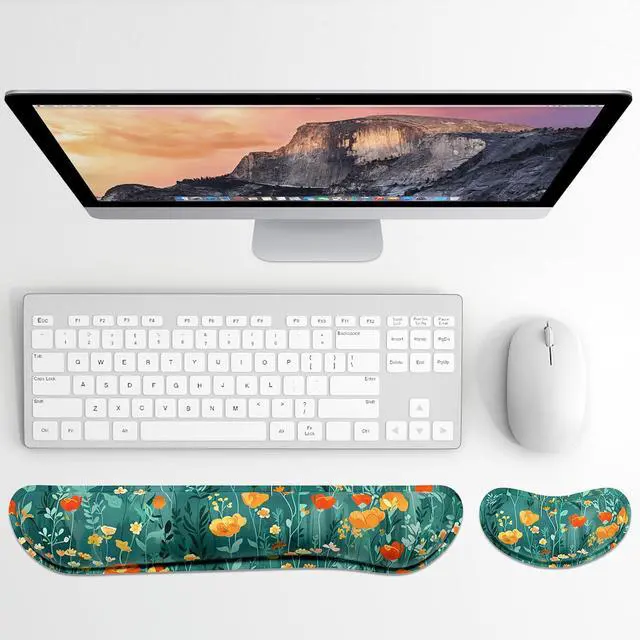 Alt view image 2 of 7 - Enlarge Keyboard Wrist Rest Pad, Memory Foam Set Wrist Cushion Support for Easy Typing & Pain Relief, Mouse Wrist Pad, Anti-Slip Wrist Support for Gaming, Computer, Office, Forest Flowers