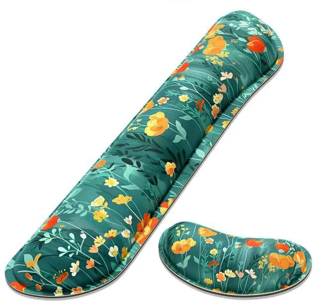 Main image of Enlarge Keyboard Wrist Rest Pad, Memory Foam Set Wrist Cushion Support for Easy Typing & Pain Relief, Mouse Wrist Pad, Anti-Slip Wrist Support for Gaming, Computer, Office, Forest Flowers