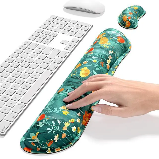 Alt view image 4 of 7 - Enlarge Keyboard Wrist Rest Pad, Memory Foam Set Wrist Cushion Support for Easy Typing & Pain Relief, Mouse Wrist Pad, Anti-Slip Wrist Support for Gaming, Computer, Office, Forest Flowers