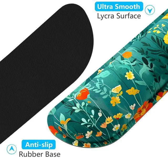 Alt view image 5 of 7 - Enlarge Keyboard Wrist Rest Pad, Memory Foam Set Wrist Cushion Support for Easy Typing & Pain Relief, Mouse Wrist Pad, Anti-Slip Wrist Support for Gaming, Computer, Office, Forest Flowers