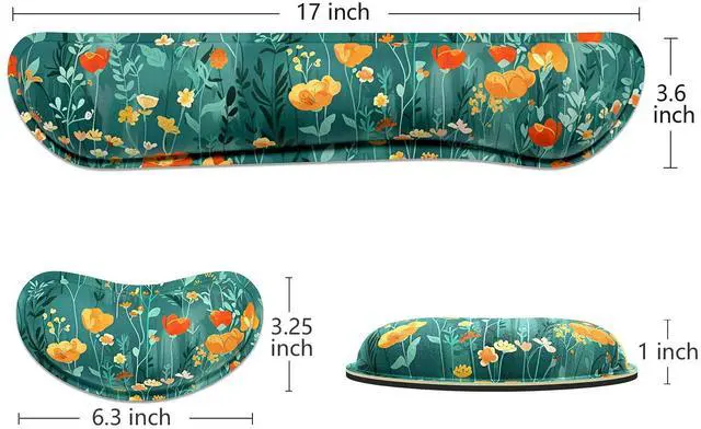 Alt view image 6 of 7 - Enlarge Keyboard Wrist Rest Pad, Memory Foam Set Wrist Cushion Support for Easy Typing & Pain Relief, Mouse Wrist Pad, Anti-Slip Wrist Support for Gaming, Computer, Office, Forest Flowers